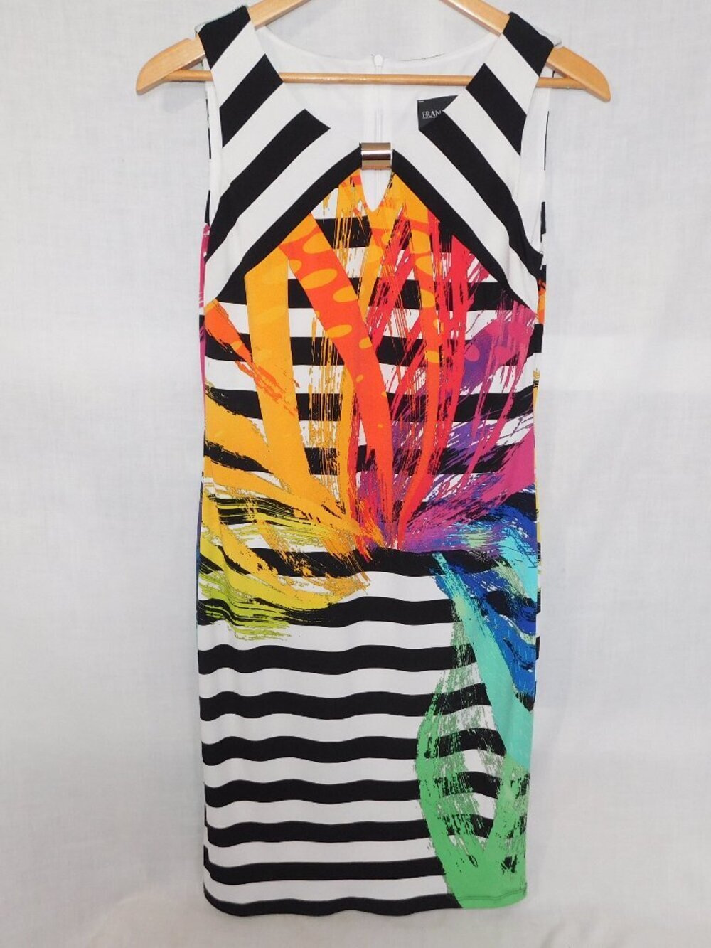 Frank Lyman Black White Striped Multicolor Abstract Dress Sleeveless Womens 6